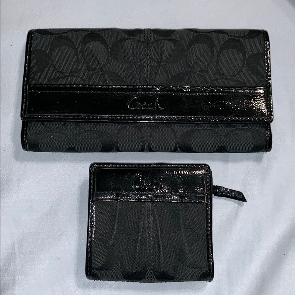 Set of two signature black coach wallets